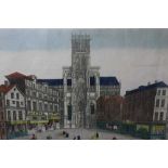 Early 19th century hand coloured Vue d'optique engraving - 'Vue de la Cathedrale de Rouen Portal du