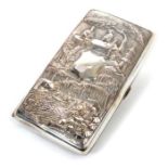 Early 20th century Far Eastern white metal cigarette case of rectangular form,