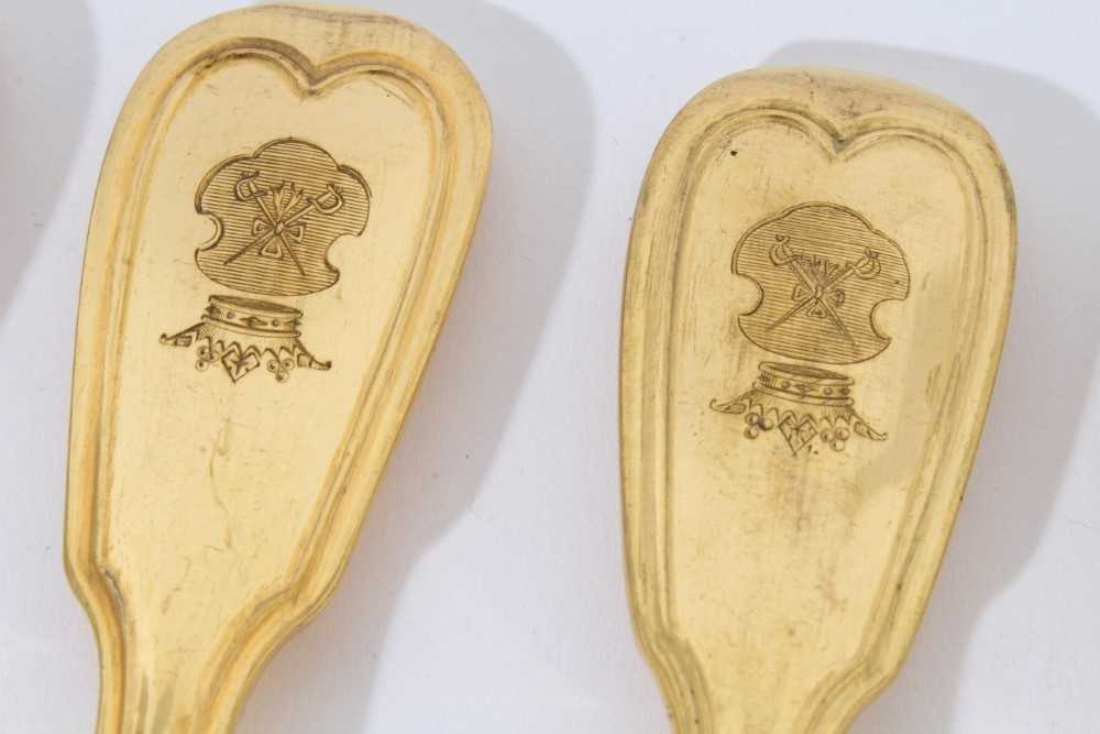 Late 19th French gilded fiddle thread pattern dessert flatware by Christofle, Paris, some engraved w - Image 4 of 5