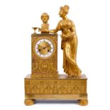 19th century French Empire clock with a female figure and bust of Aristotle