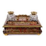 Good mid-19th century scarlet tortoiseshell and boullework ink stand