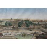 18th century hand coloured Vue d'optique engraving - 'Vue de Parc St. James a Londres et du Canal de