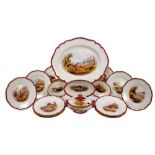 Fine quality Royal Worcester sporting service, painted with various British birds, with maroon and g