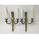 Pair of Empire style gilt metal twin branch wall lights