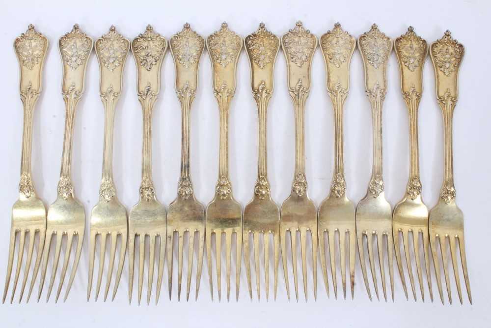 Twelve late 19th/early20th century German Silver-Gilt Dessert Forks, Rococo pattern, from the Royal