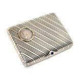 Fine Imperial Russian silver cigarette case with inset 25 Rubel coin dated 1896 with gold framed mou
