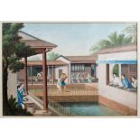 Scarce set of four 19th century Anglo-Chinese watercolours of tea harvesting scenes