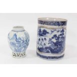 18th century Chinese tankard and 18th century Chinese blue and white tea canister