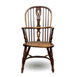 19th century ash and elm Windsor elbow chair