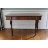 George III mahogany D-end table with reeded moulded edge, ebony stringing and ring turned tapered le