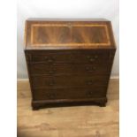 George III mahogany and satinwood crossbanded bureau