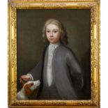 Attributed to Thomas Ross, mid-eighteenth century oil on canvas – portrait of a boy wearing grey coa