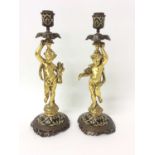 Pair 19th century French ormolu and champlevé enamel candlesticks