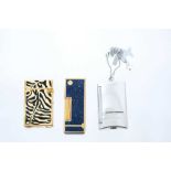 Dunhill Gold plated lighter together with two DuPont lighters, one with pouch