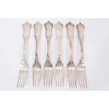 Six Late 19th/early 20th Century German Silver Dinner Forks, Rococo pattern, from the Royal Prussian