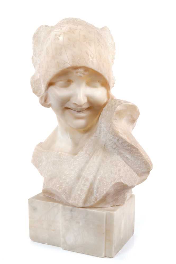 Good late 19th / early 20th century carved alabaster bust of young Italian girl