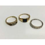 18ct gold signet ring and two diamond dress rings