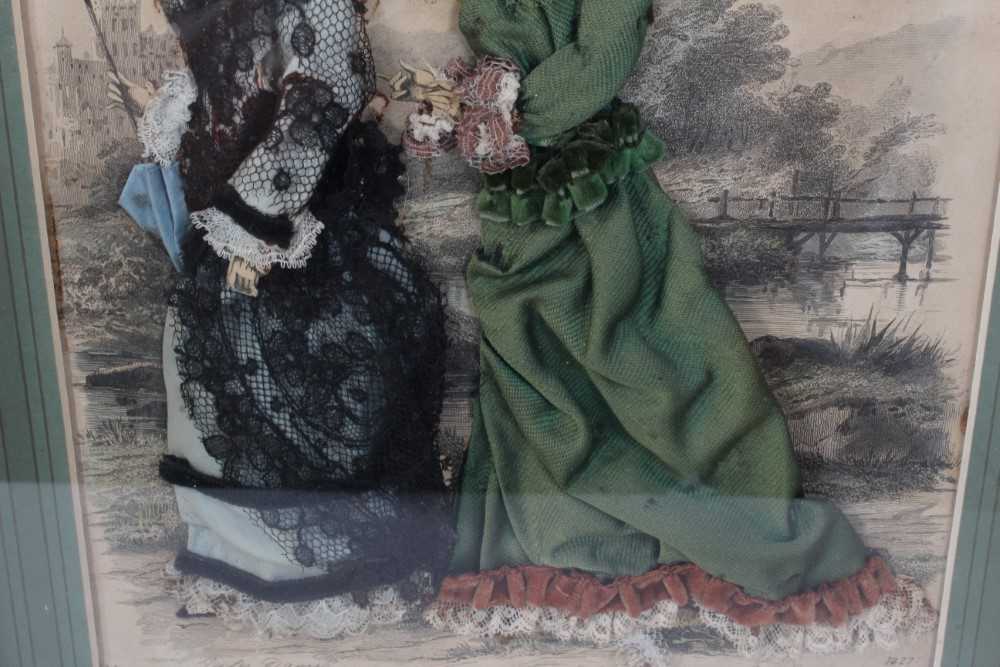 Pair of 19th century fashion prints embellished with fabrics - Image 7 of 10