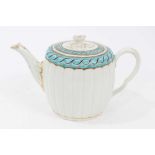 Worcester fluted teapot and cover, c.1775, painted with a chain link pattern on a light blue ground,