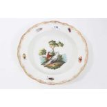 18th century Meissen porcelain dish, decorated with two birds stood under a tree, insects around the