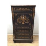 19th century Continental ebonised marquetry secretaire chest