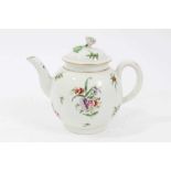 Worcester teapot and cover, c.1770, polychrome decorated with floral sprays, flower finial to cover,