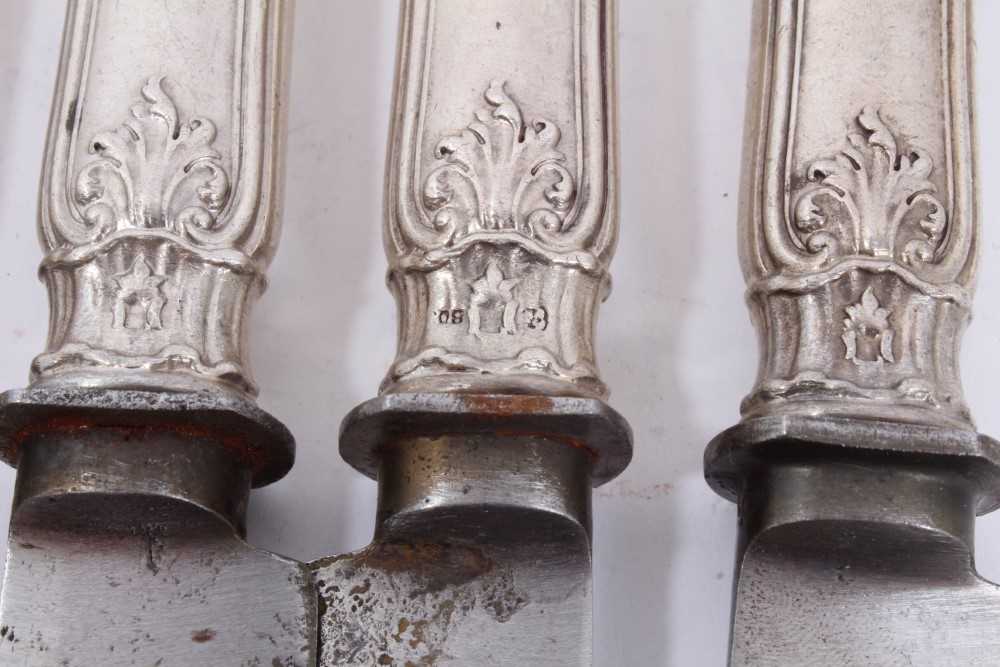 Six Late 19th/early 20th Century German Silver Dinner Knives with steel blades, Rococo pattern handl - Image 11 of 11