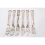 Six Late 19th/early 20th Century German Silver Dinner Forks, modified Kings pattern with foliate ter