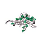 Chinese 18k white gold and green jade brooch