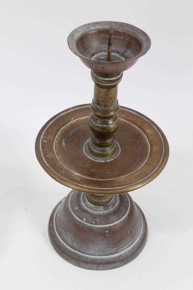 A pair of 17th / 18th century Dutch bronze pricket candlesticks - Image 3 of 3