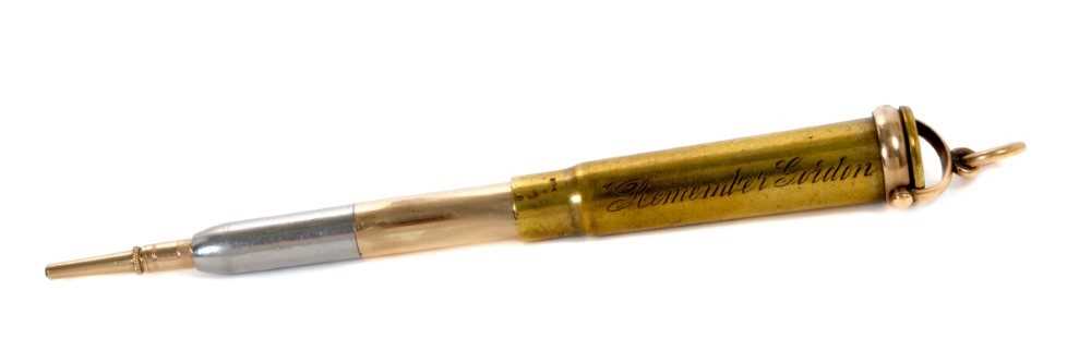 Rare Victorian gold mounted novelty General Gordon commemorative bullet propelling pencil by Mappin