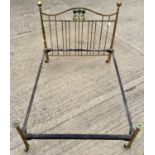 Good quality Art Nouveau brass bed with Ruskin style cabochon pottery panels