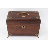 Late 18th century Colonial padouk wood tea caddy with brass mounts and two tinware caddies fitted