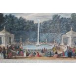 18th hand coloured engraving, Palace of Marli, another depicting The Fountain of Domes at Versailles