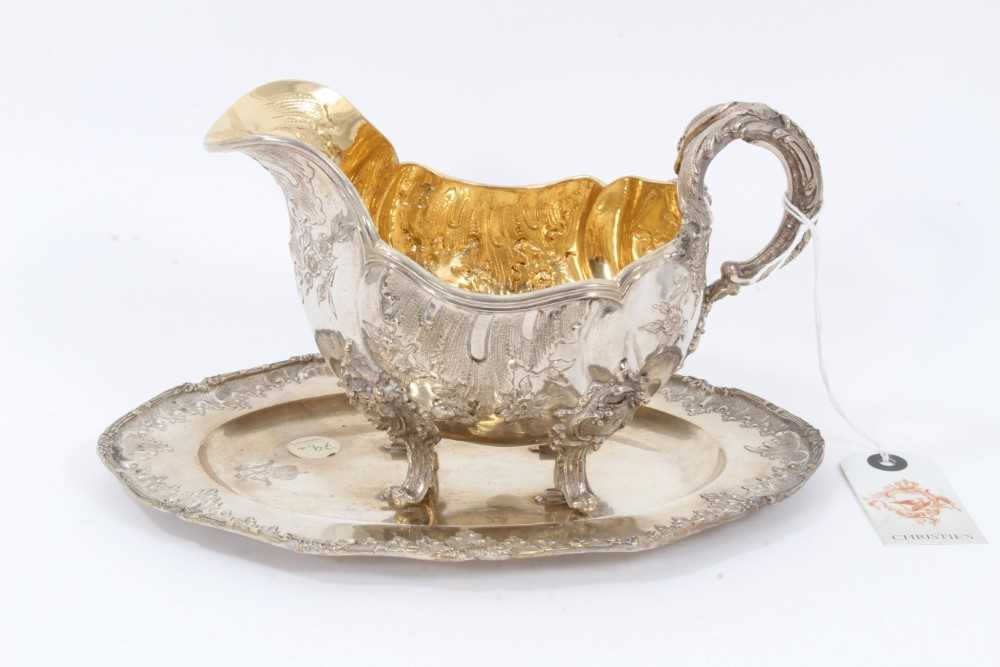 Late 19th Century German Silver Sauce Boat from the Royal Prussian Collection, of oval form with ree