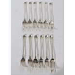 Set of six George III Hanovarian pattern dessert forks, together with another set of six, similar
