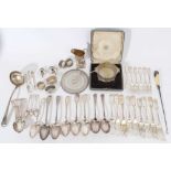 Group of silver and silver plate, including milk jug, napkin rings, various others