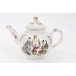 Bow teapot, c.1758-60, with polychrome printed and painted chinoiserie decoration, with a Worcester