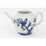 Rare Worcester blue and white Thrush pattern teapot, c.1758, painter's mark to base, 10cm high