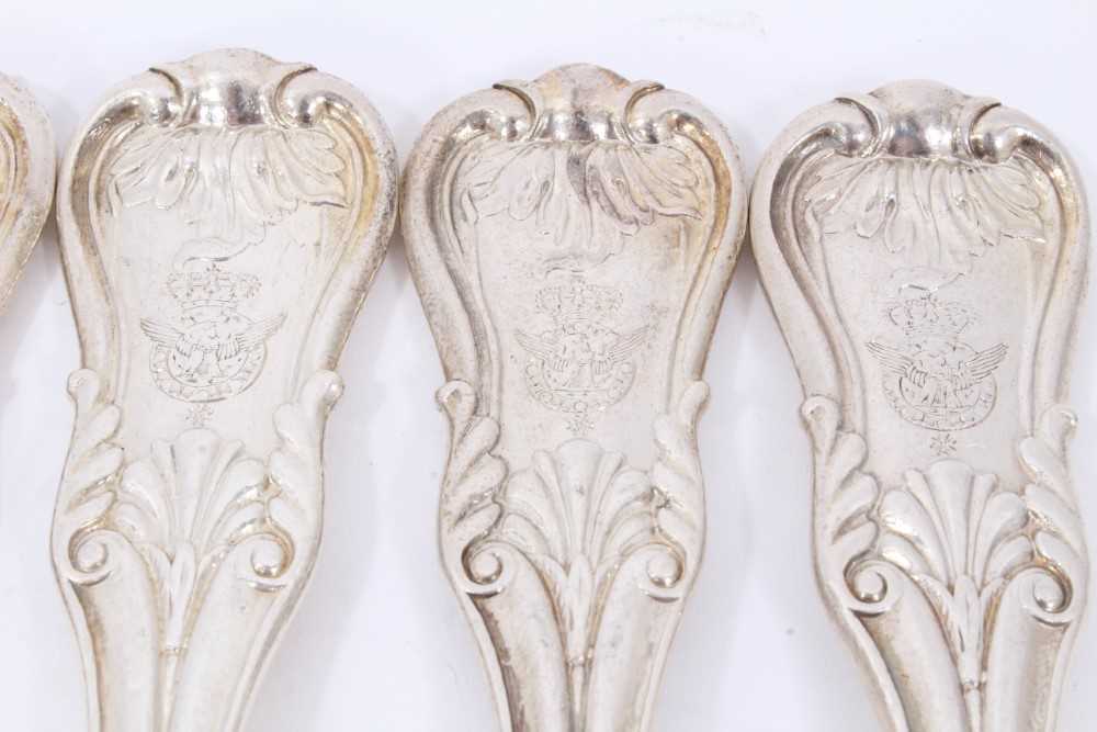 Six Early 19th Century German Silver Dinner Forks, modified Kings pattern with fluted stems, from th - Image 3 of 7