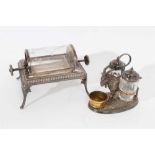 Victorian 3 piece silver plated goat cruet and revolving butter dish.