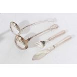 Pair silver fish servers, together with two silver plated ladles