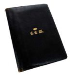 Good quality Victorian black leather writing wallet containing two dip pens, retailed by Clark, 20 O