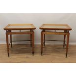 Pair of stylish eucalyptus and rattan glass topped occasional tables raised on tapered supports with