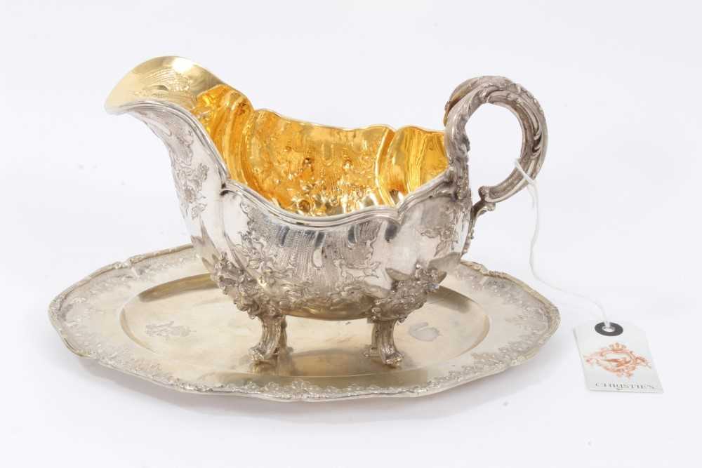 Late 19th Century German Silver Sauce Boat, from the Royal Prussian Collection, of oval form with re