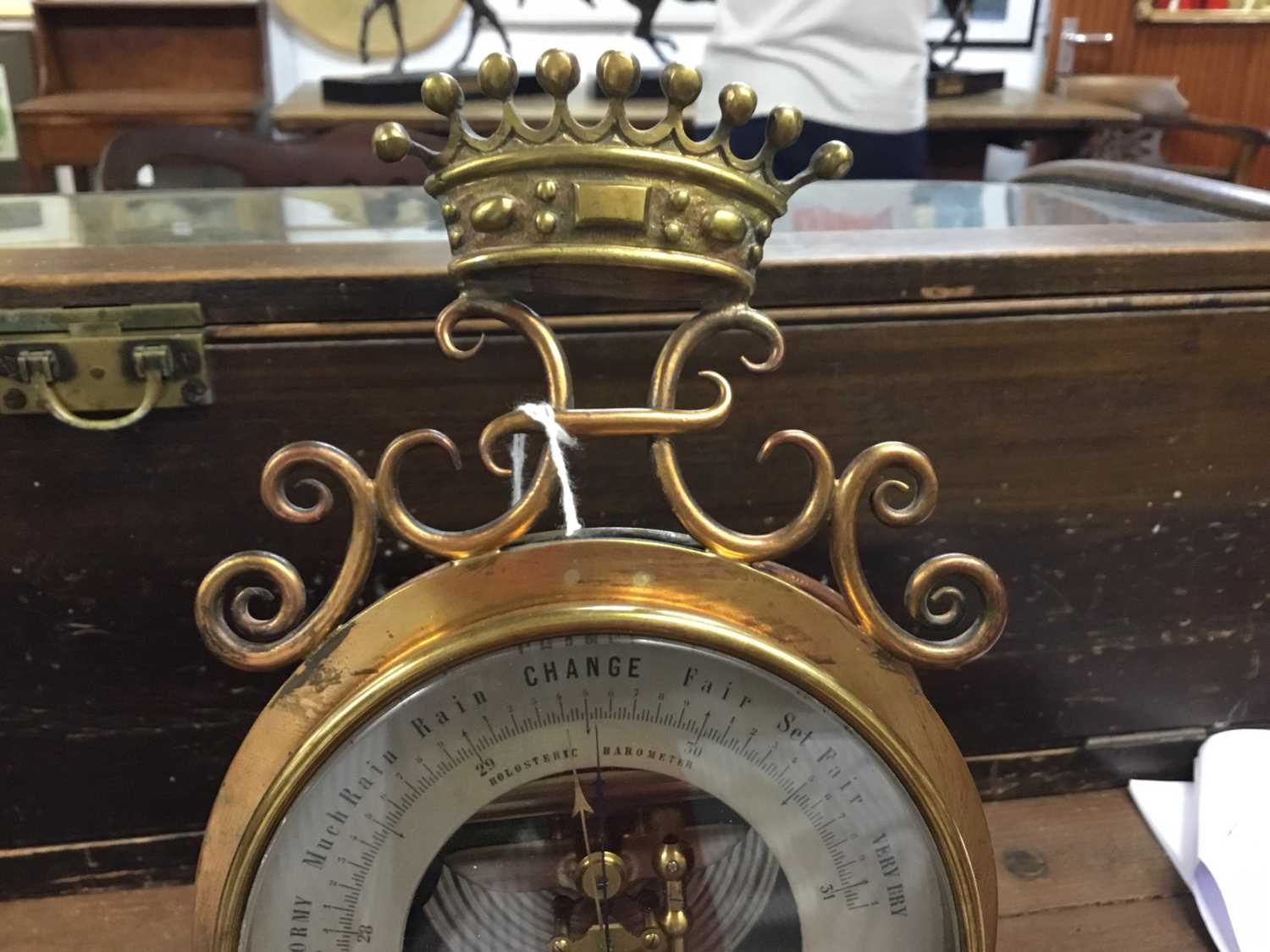 Late 19th century French Holosteric Barometer with silvered dial in ornate brass stand with Viscount - Image 3 of 6