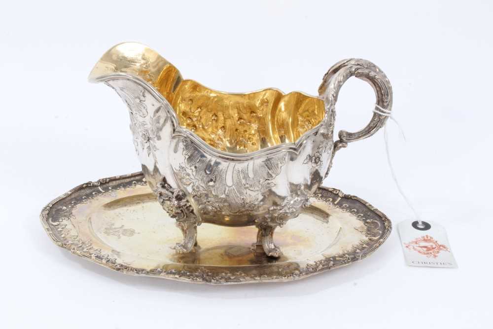 Late 19th Century German Silver Sauce Boat, from the Royal Prussian Collection, of oval form with re