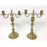 Mid 18th century pair of French brass candelabra