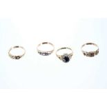 Four gold and gem-set dress rings to include an Edwardian sapphire and diamond ring in rose gold set