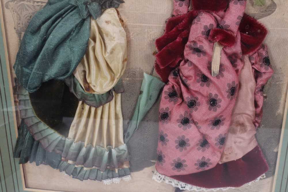 Pair of 19th century fashion prints embellished with fabrics - Image 4 of 10